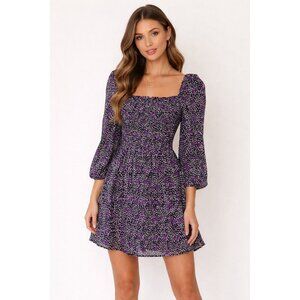 Maje Rappa Floral Print Smocked Dress 36 Small Linen Blend